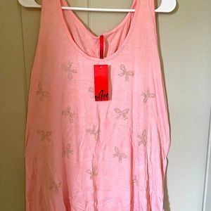 Flowing pink colored tank with sequin ribbons